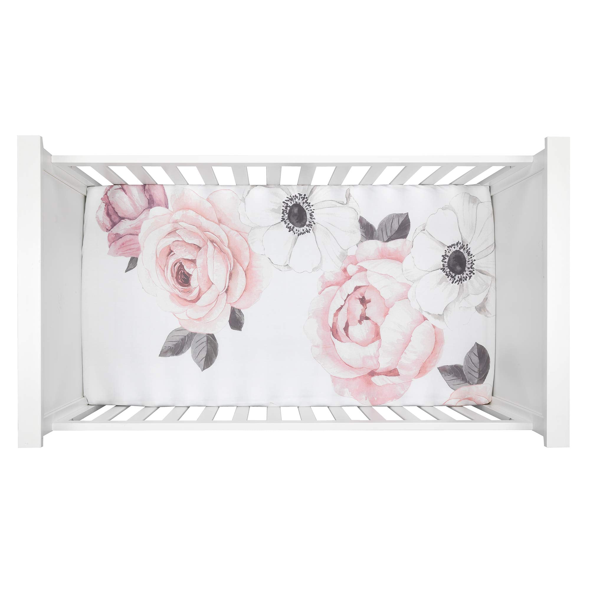 Floral Garden Watercolor/Pink Linen 5-Piece Baby Crib Bedding Set