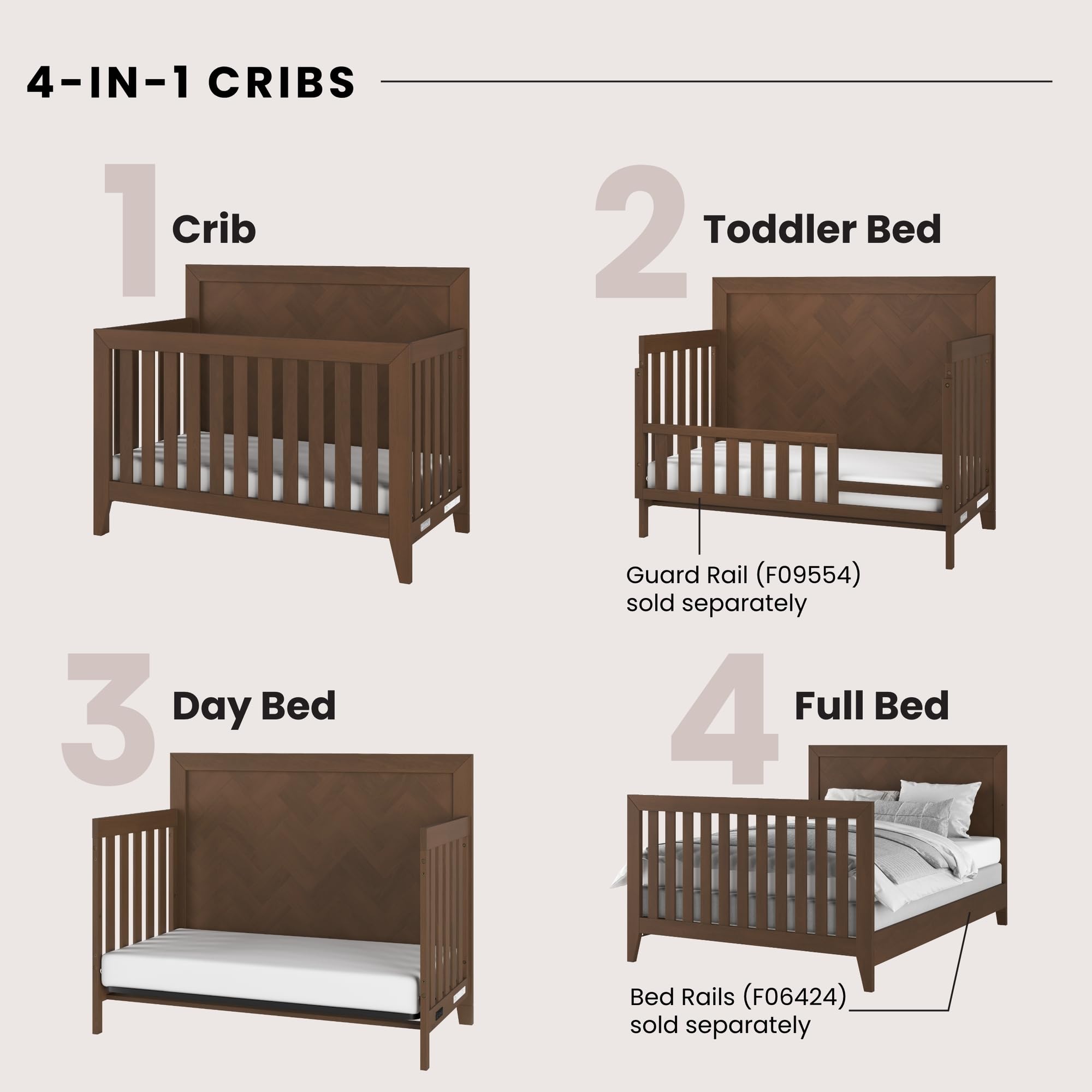 4-in-1 Convertible Baby Crib with Adjustable Mattress Heights