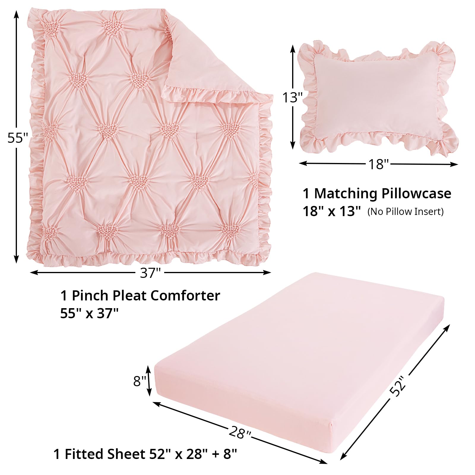 Princess Pink Crib Bedding Set with Pintuck Ruffles