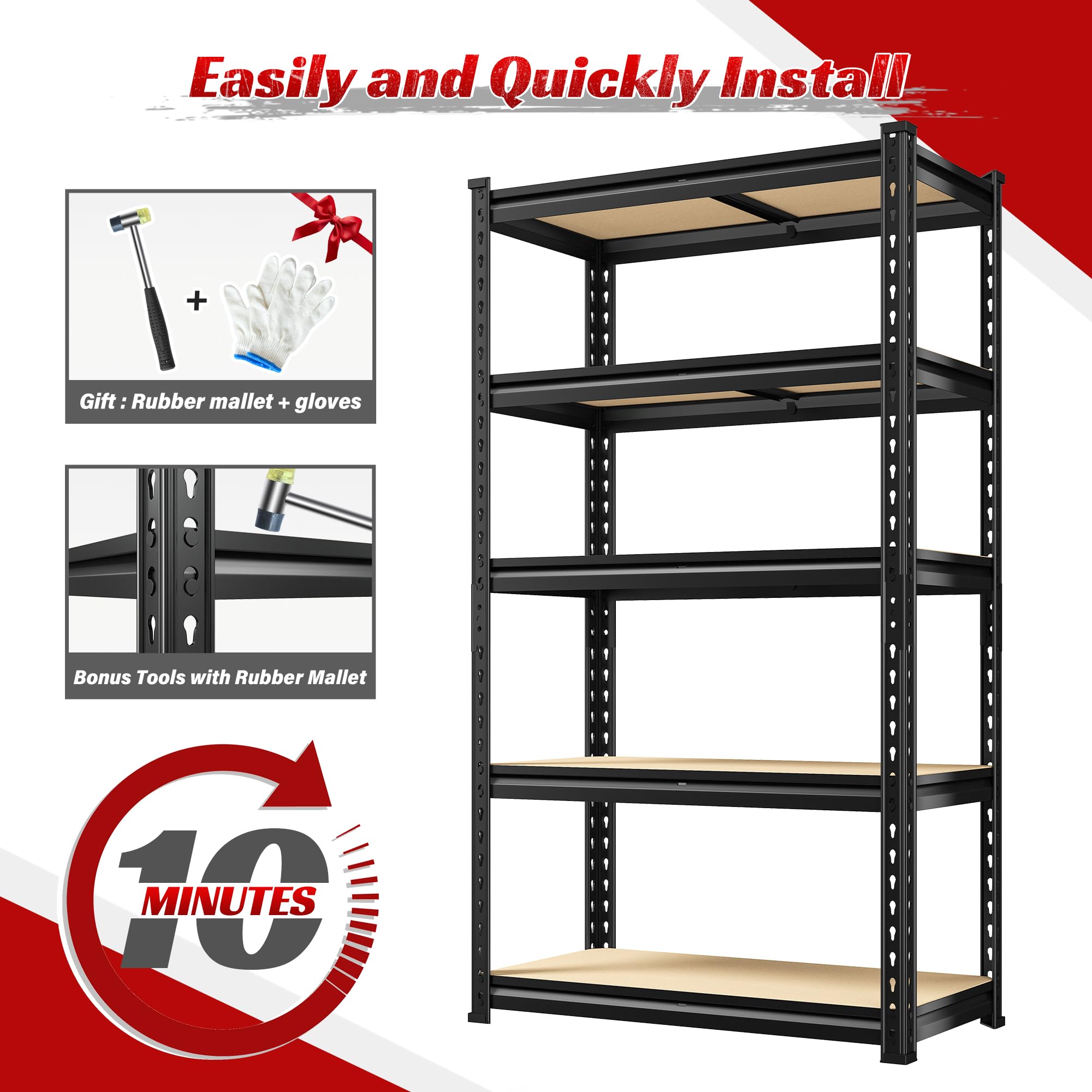 5-Tier Heavy Duty Metal Storage Shelves Set of 2