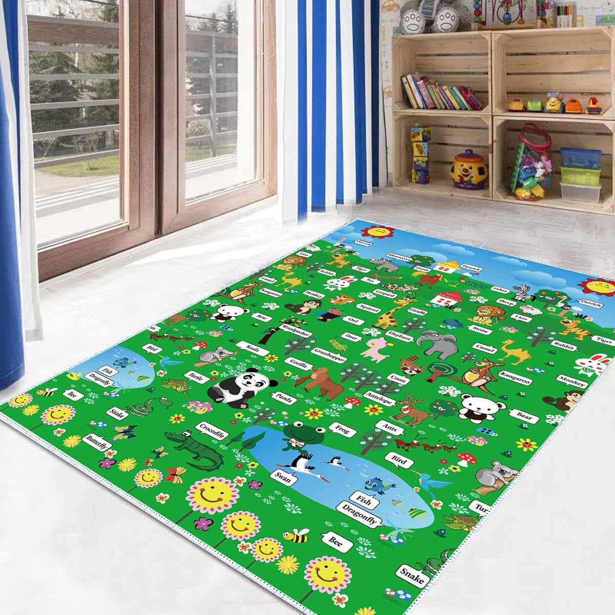 Kids' Rugs Zoo Pattern Non-Slip 6mm Thick Soft Mat Kids Room Decor Rug Non-Slip Safety