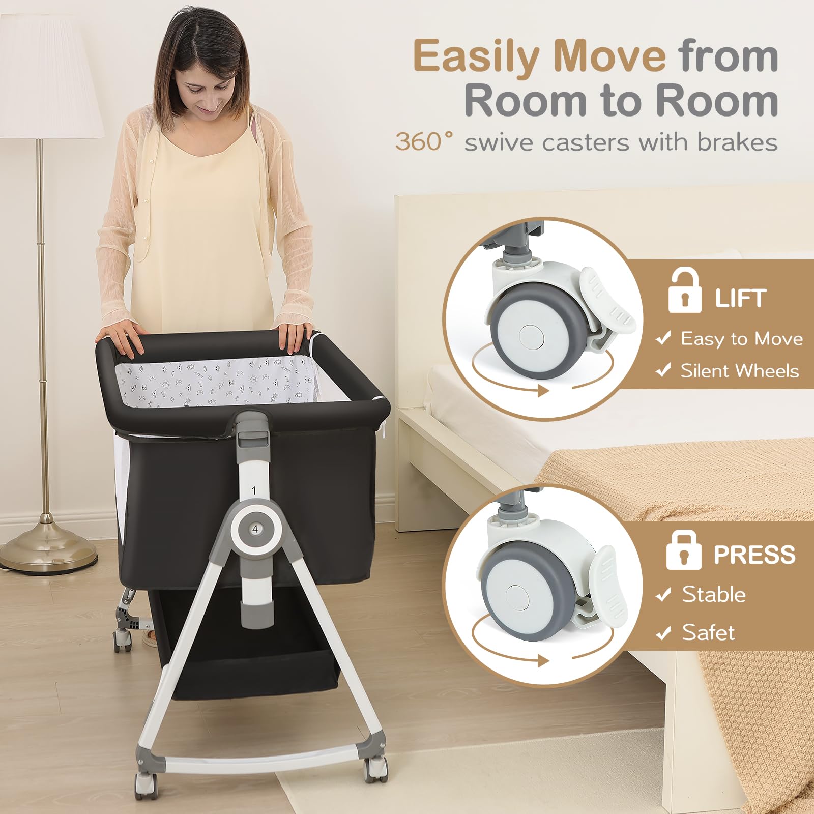 4-in-1 Bedside Bassinet with Adjustable Height