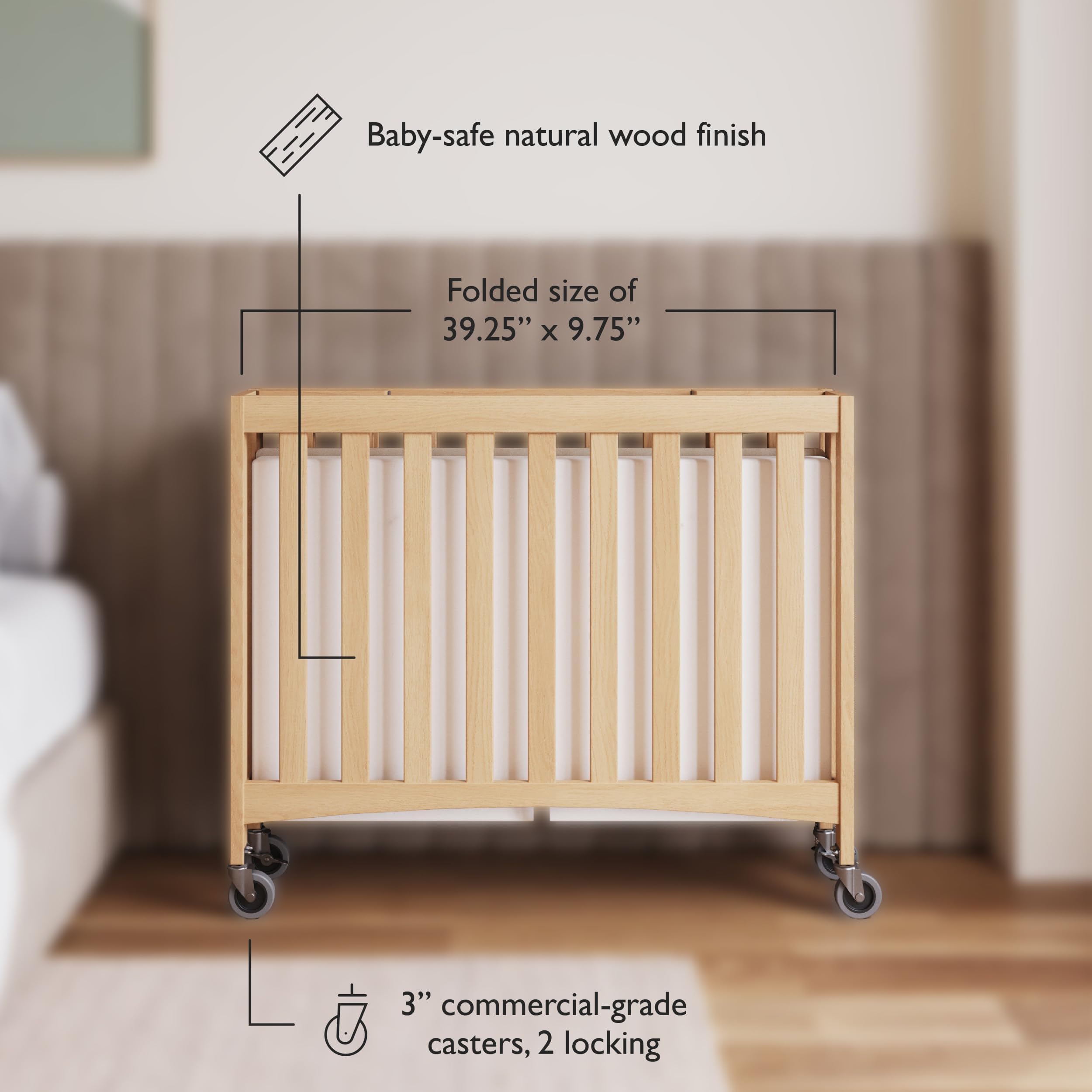 Compact Folding Crib with Foam Mattress and Casters