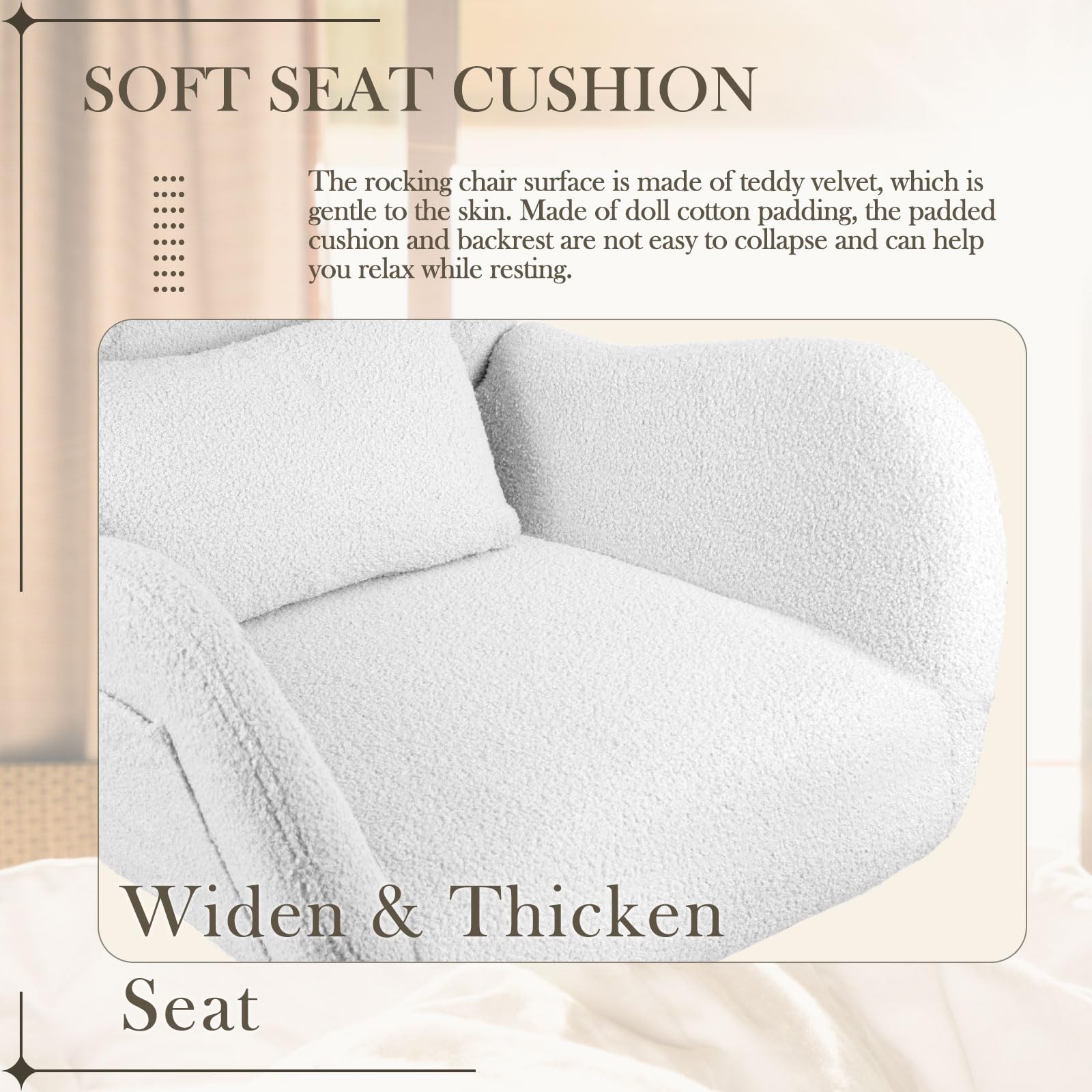 Teddy Upholstered Rocking Chair with High Backrest