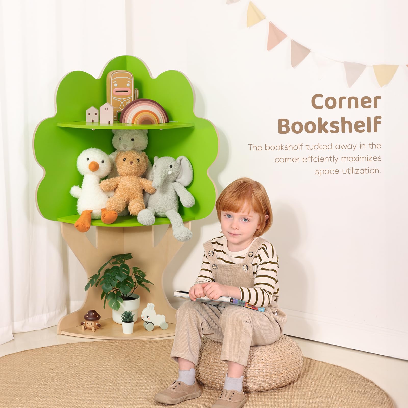 Tree Bookshelf Corner Storage for Kids Reading Nook