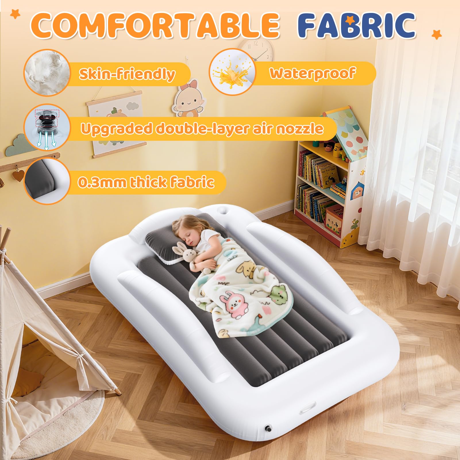 Inflatable Toddler Travel Bed with Safety Bumpers