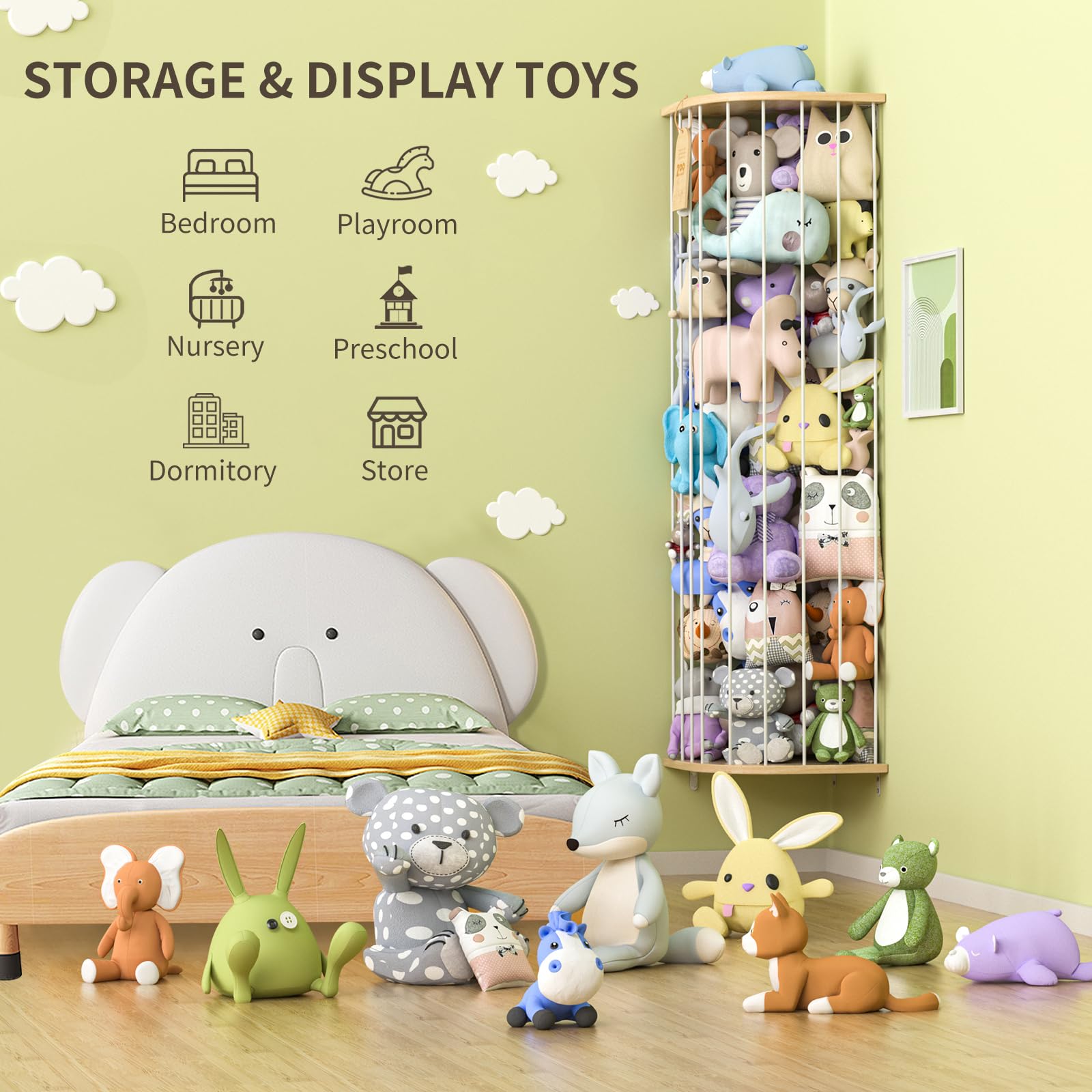 Corner Stuffed Animal Storage Shelf with Adjustable Height