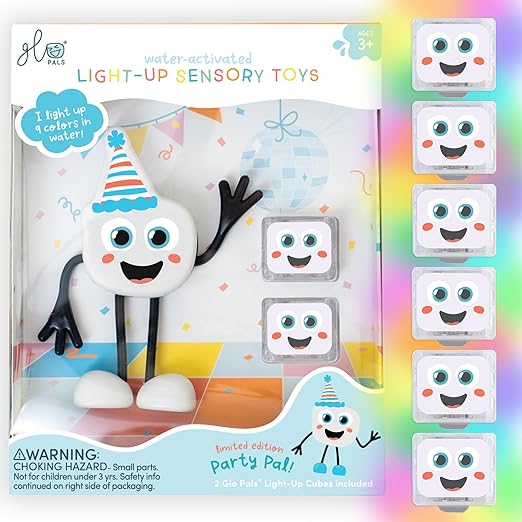 Water-Activated Bath Toy with 6 Reusable Light-Up Cubes for Sensory Play (Party Pal)