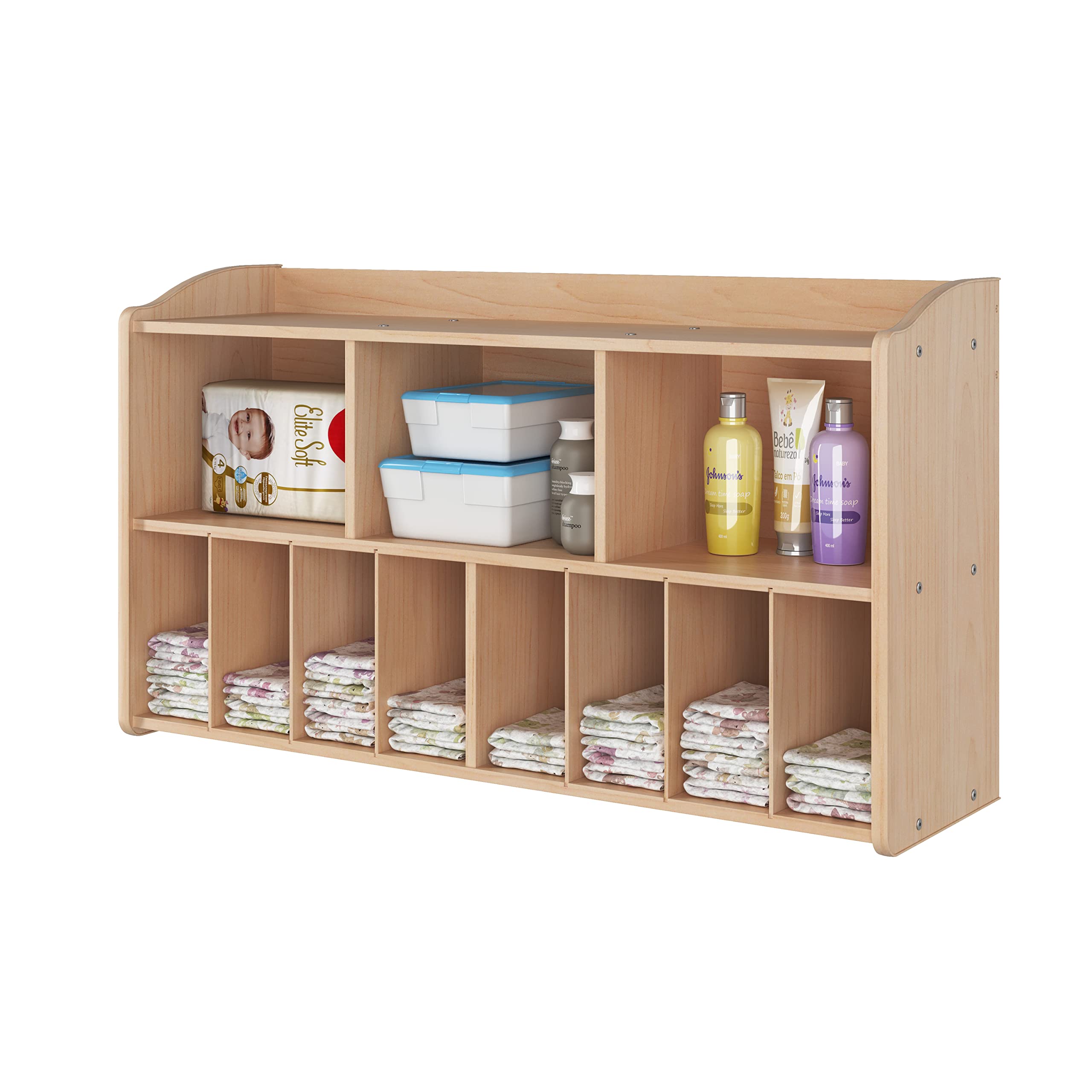 Wooden Diaper Organizer with 11 Storage Compartments for Daycare
