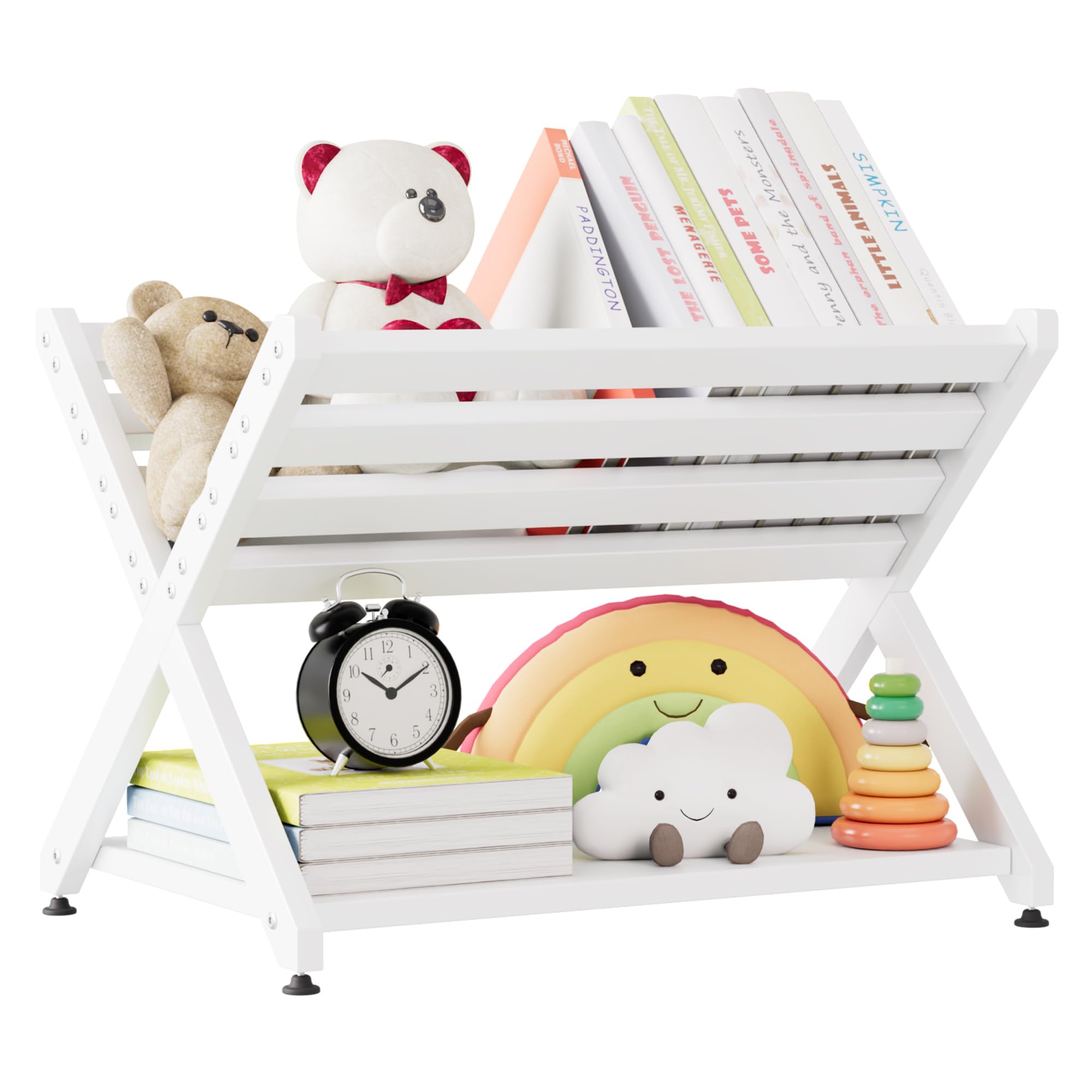Montessori Tilted Kids Bookshelf, Toddler Bookcase X-Shape Display Shelf for Playroom