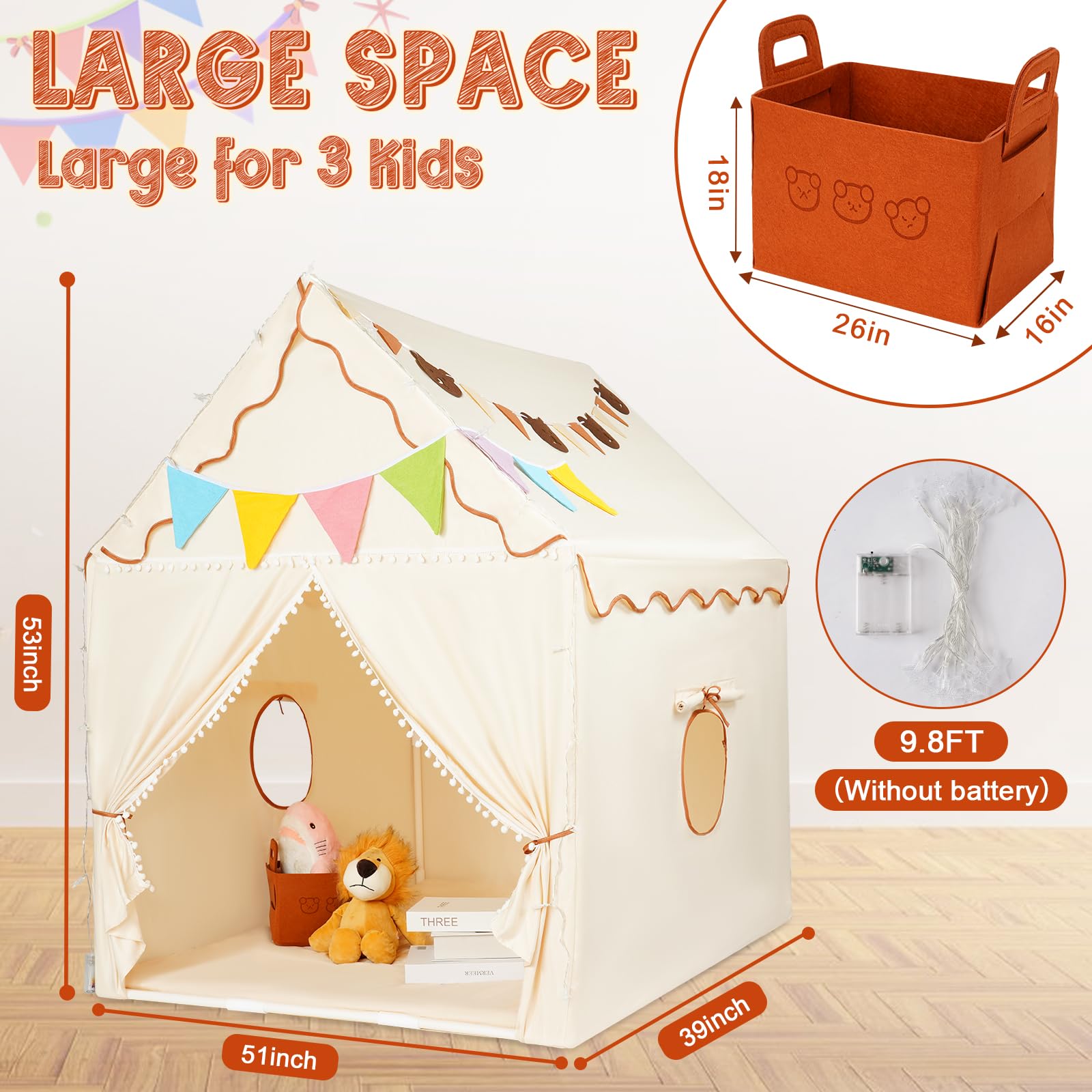 Kids Play Tent with Mat and Star Lights