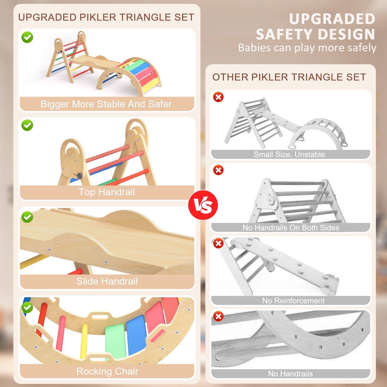 Pikler Triangle Climbing Set with Cushion and Ramp