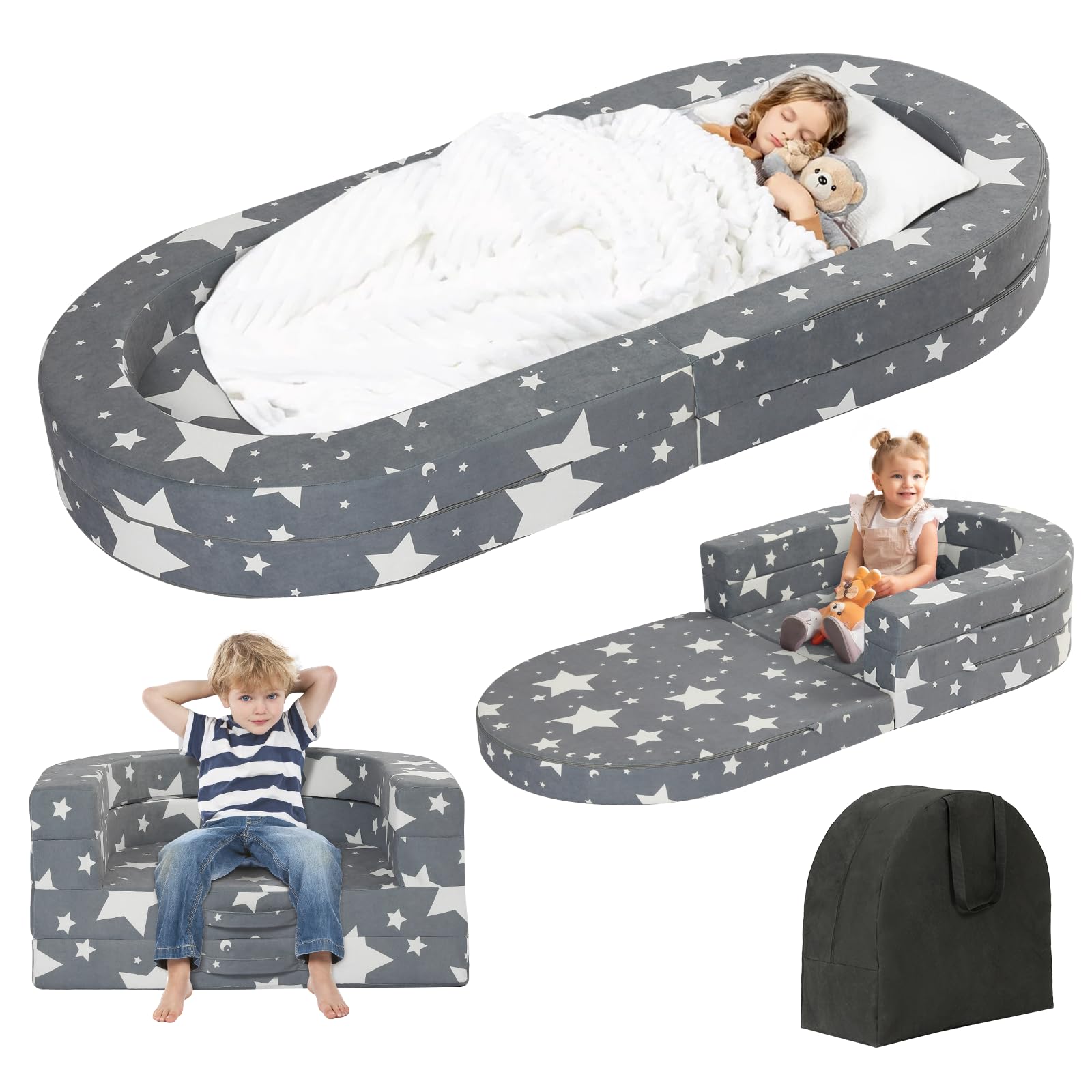 3-in-1 Portable Toddler Travel Bed with Washable Cover