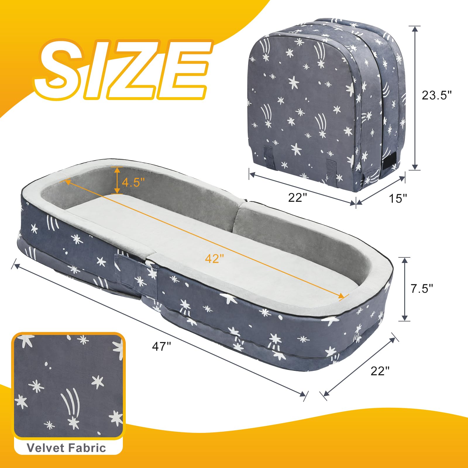 Portable Toddler Travel Bed with Foam Mattress