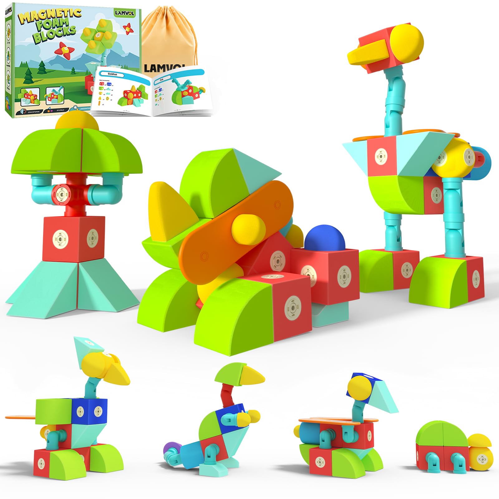 Foam Magnetic Blocks, Sensory Bath Toys Building Blocks for Toddlers 1-3