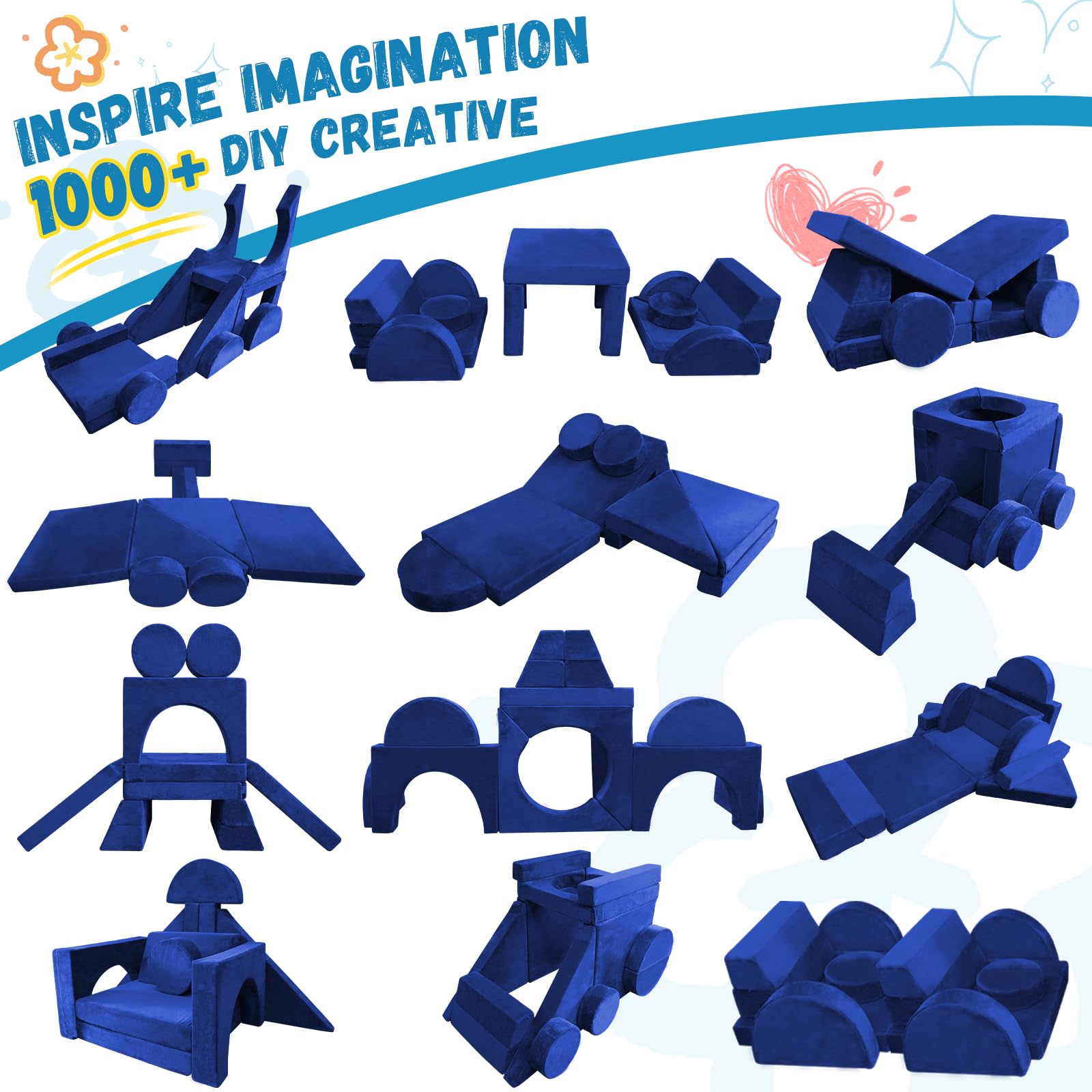 Modular Kids Play Couch 18-Piece Foam Building Set