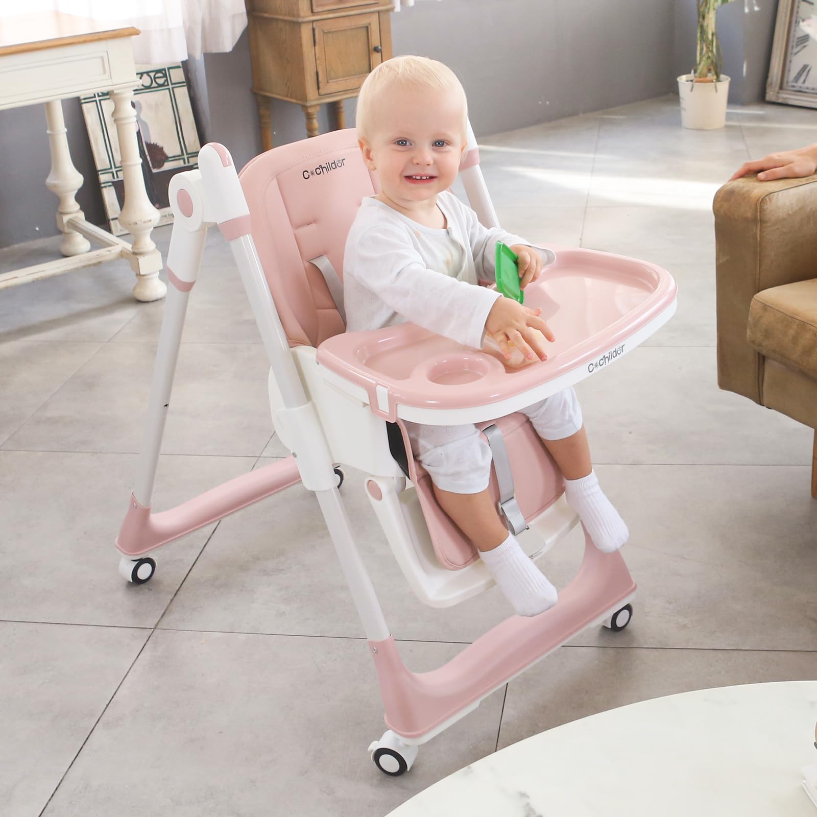 3-in-1 Convertible High Chair with Adjustable Height and Reclining Seat