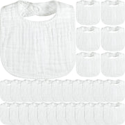 30 Pack White Muslin Baby Bibs Bulk Adjustable 6 Layers Baby Bandana