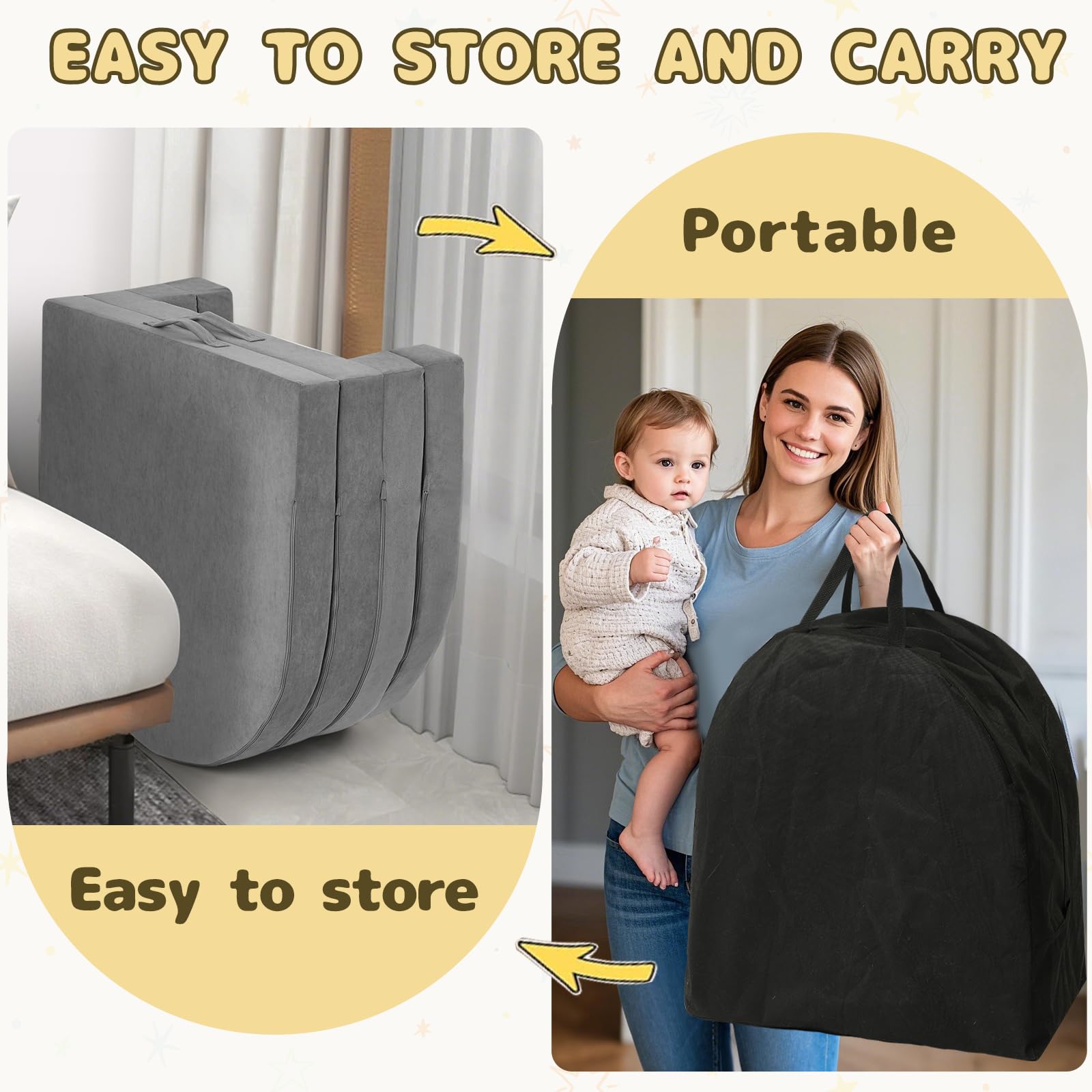 3-in-1 Portable Toddler Travel Bed with Washable Cover