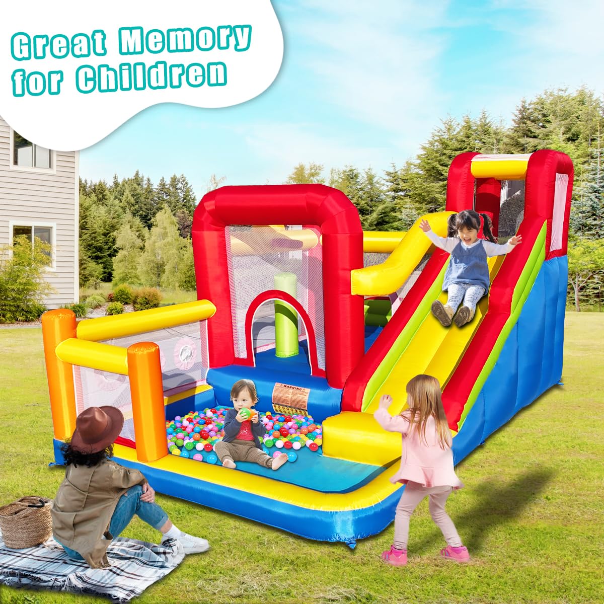 Kids Inflatable Bounce House with Slide and Climbing Wall