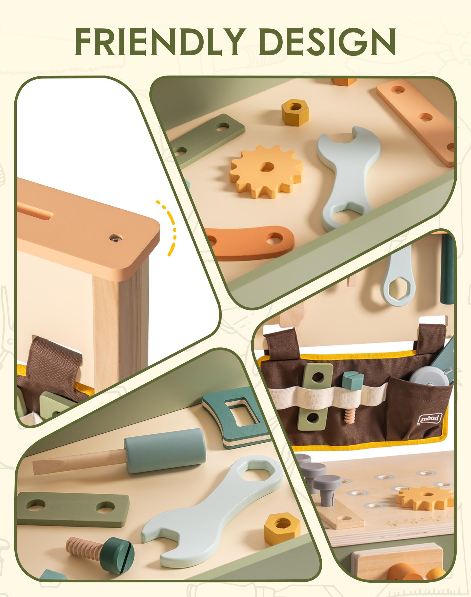 Wooden Toddler Workbench with Tool Belt and Accessories