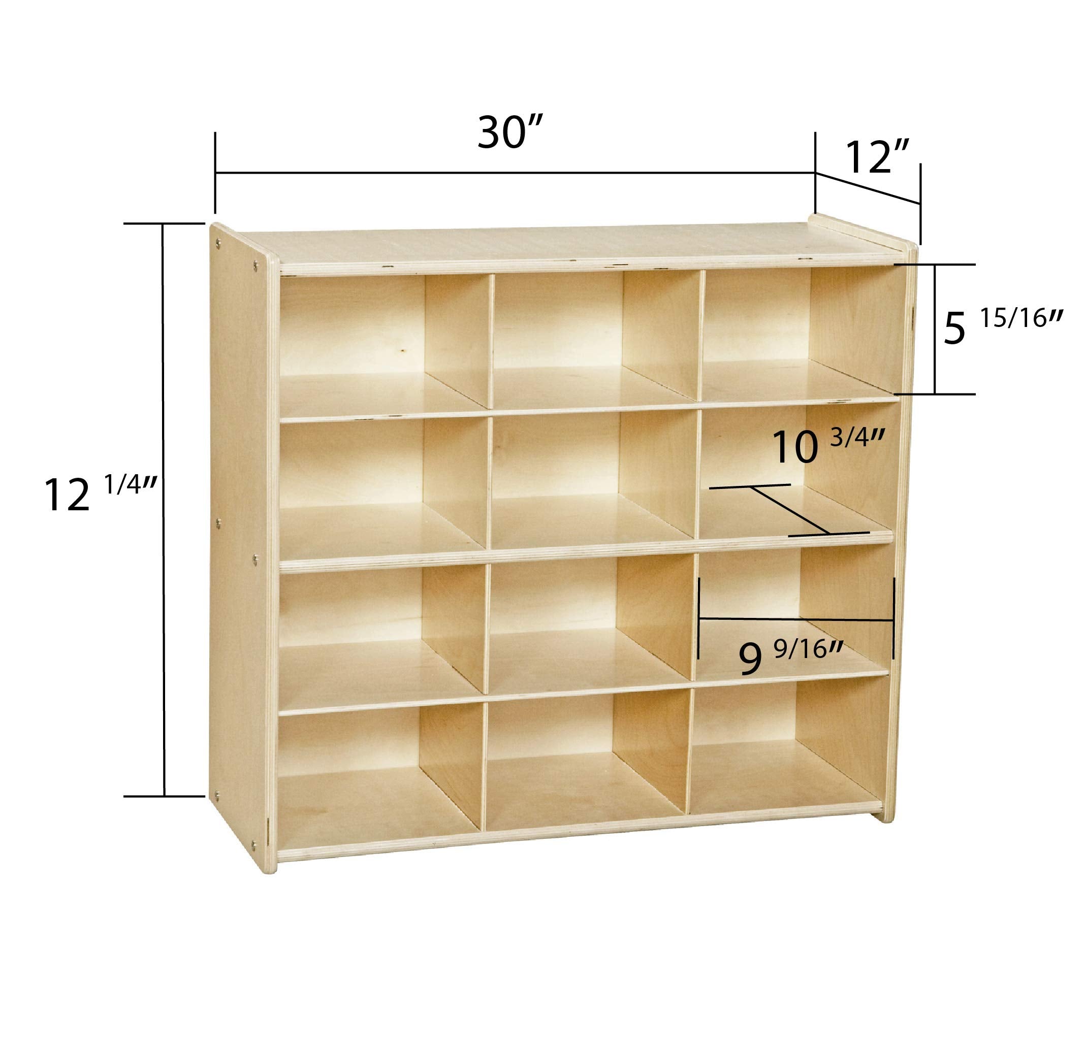 Contender 12 Compartment Kids Cube Locker Shelf with Orange Bins, Hardwood Montessori Shelves Organizers for Daycare, Nursery, Offices, Backpack Shelving Unit