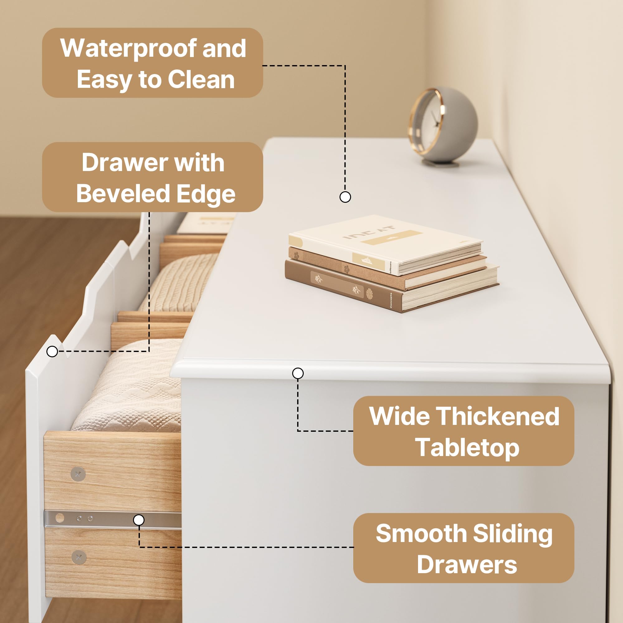 7-Drawer White Dresser 48" Wide for Bedroom Storage