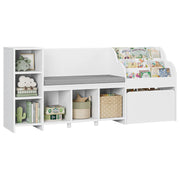 67" Kids Reading Nook with Bench, Kids Bookshelf and Bookcase s, Toy Storage Box on Wheels, Toy Chest for Playroom, Bedroom, School, White