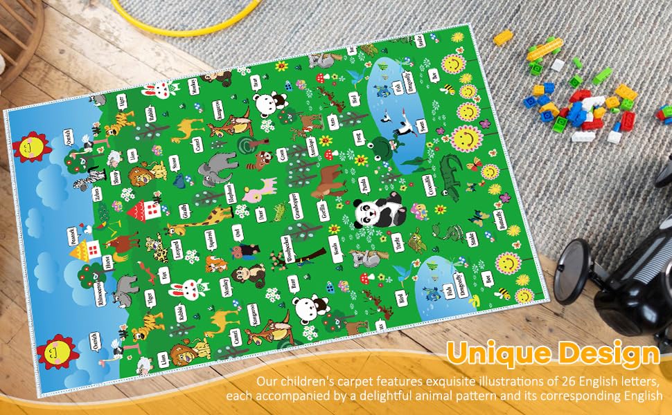 Kids' Rugs Zoo Pattern Non-Slip 6mm Thick Soft Mat Kids Room Decor Rug Non-Slip Safety
