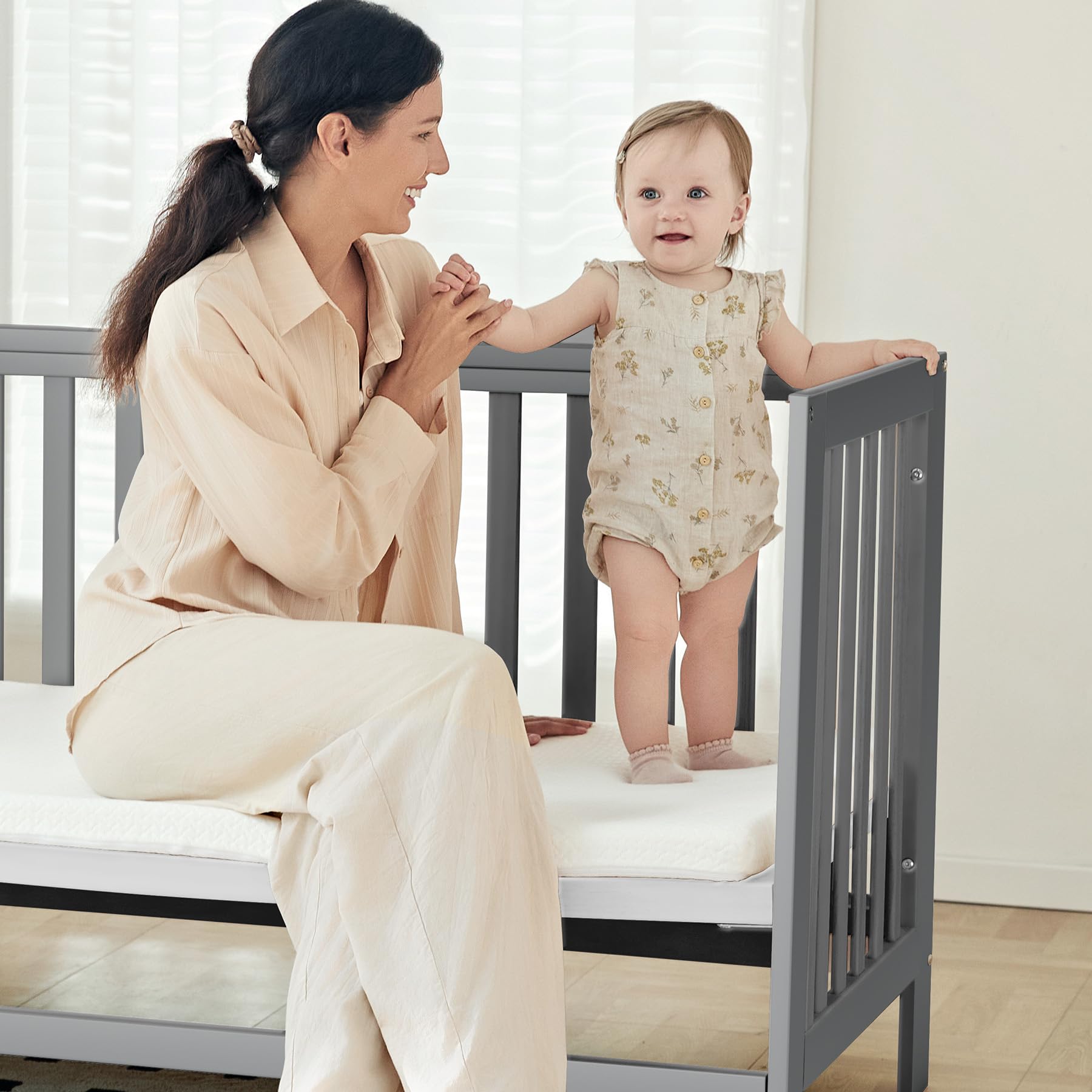Baby Crib, 6 in 1 Convertible Mini Crib with Wheels, 100% New Zealand