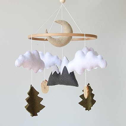Woodland Mobile for Crib Forest Baby Crib Mobile for Boys Girls Crocheted Animals