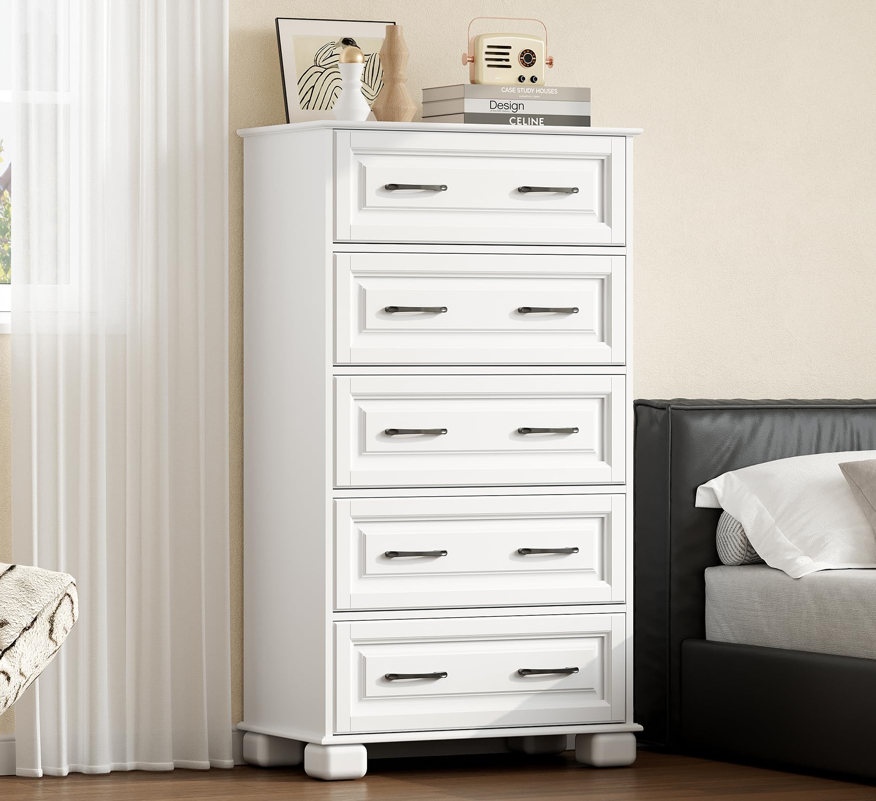 5 Drawer Wooden Dresser for Bedroom Storage