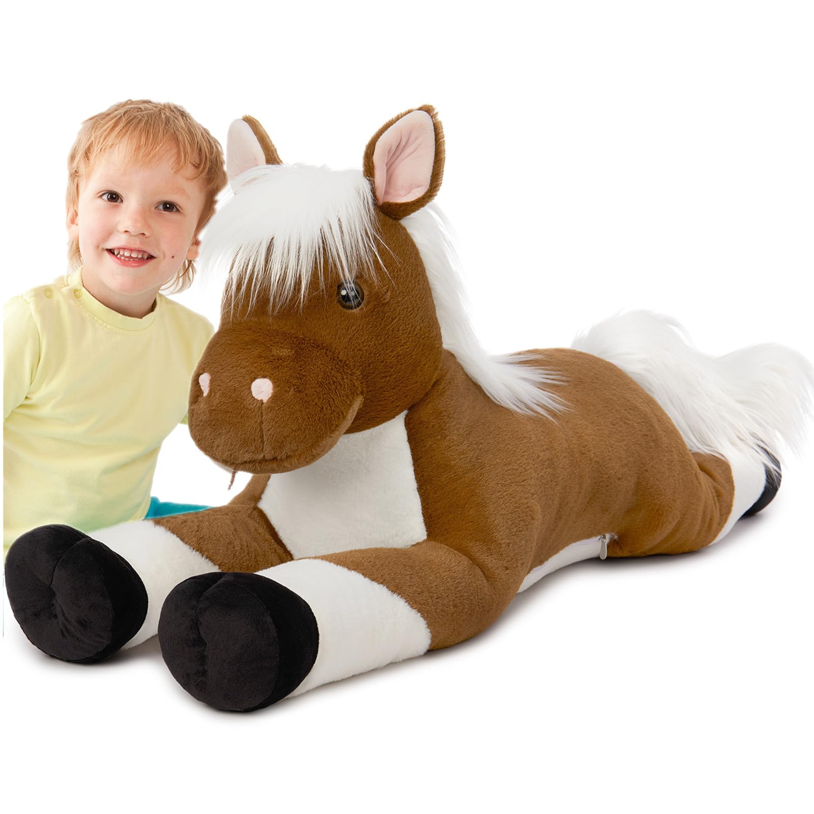 43.3 Inch Large Horse Stuffed Animal, Long Brown Horse Plush Toy for Kids
