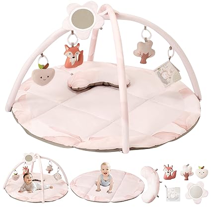 Baby Play Gym & Activity Mat, Tummy Time Mat w 5 Detachable Toys and Pillow