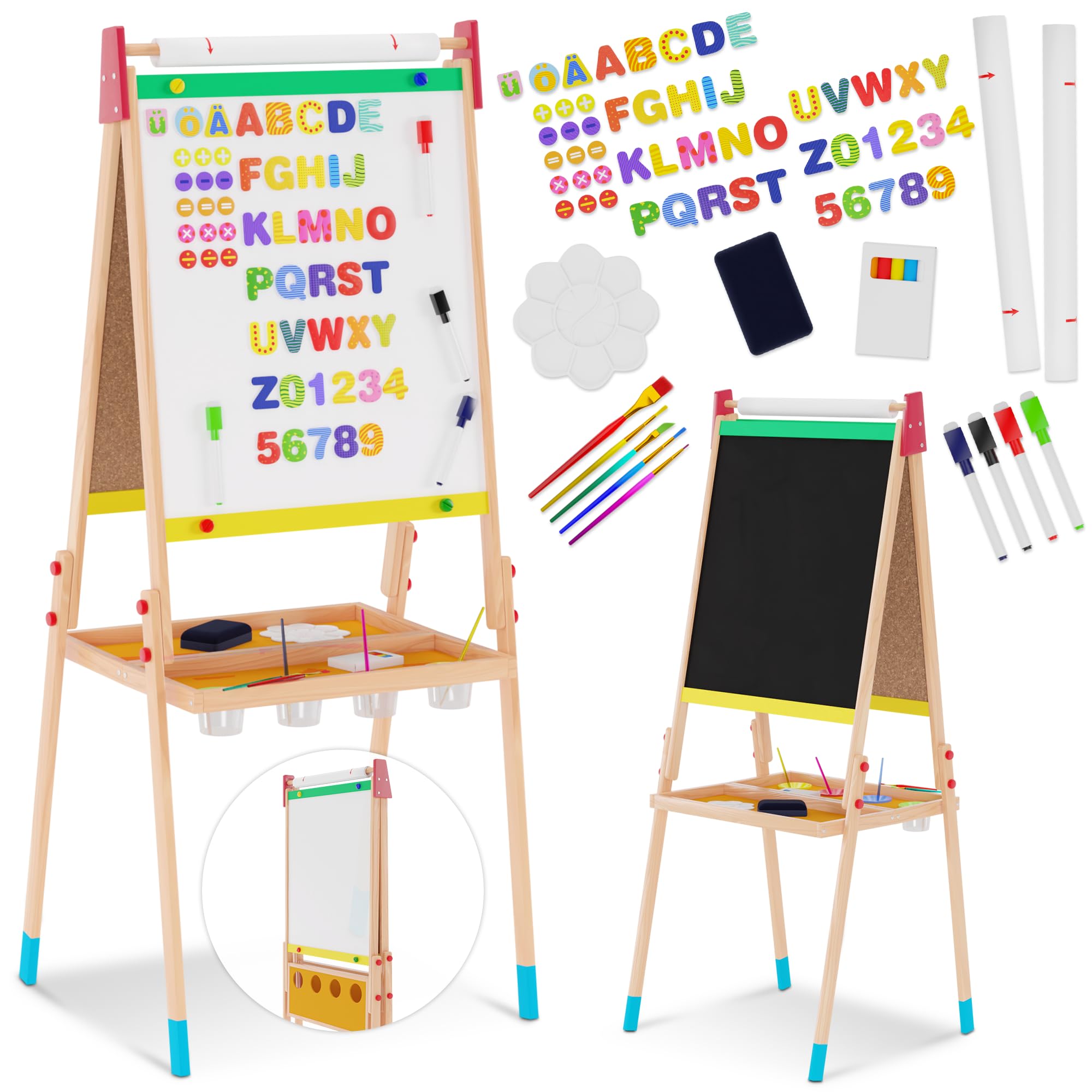 Foldable Wooden Art Easel for Kids - Kids Easel with 2 Paper Rolls