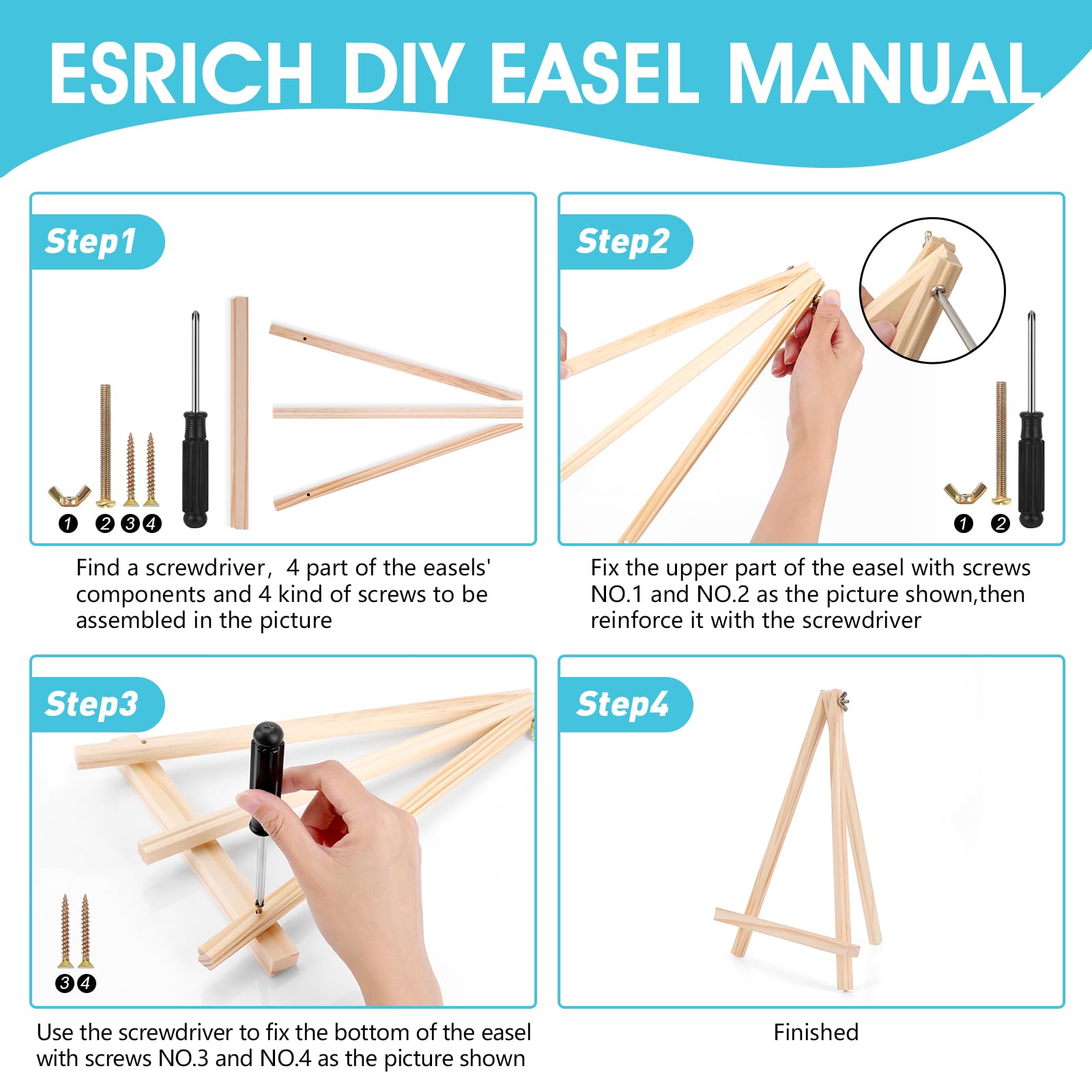 ESRICH 11.8In Wood Easels,Tabletop Painting Display Easels, Painting Party Easel, Kids Student Tabletop Easels for Painting,Portable Canvas Photo Picture Sign Holder（4 Pack ）