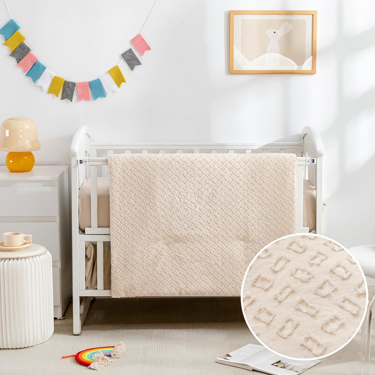 3 Piece Bedding Set for Boy Girls, Jacquard Tufted Geometric Crib Set