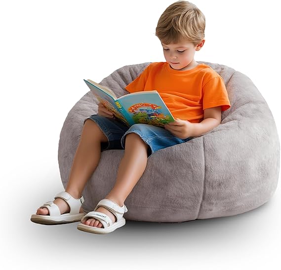 Modern Soft Fluffy Bean Bag Chair with Faux Rabbit Fur Cover, Memory Foam Bean Bag Chair
