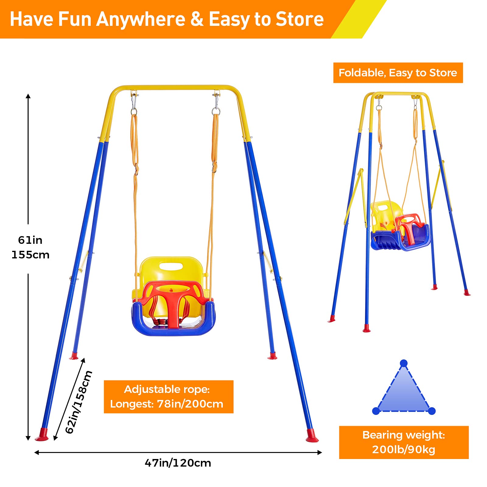 3-in-1 Toddler Swing Set with Foldable Metal Stand