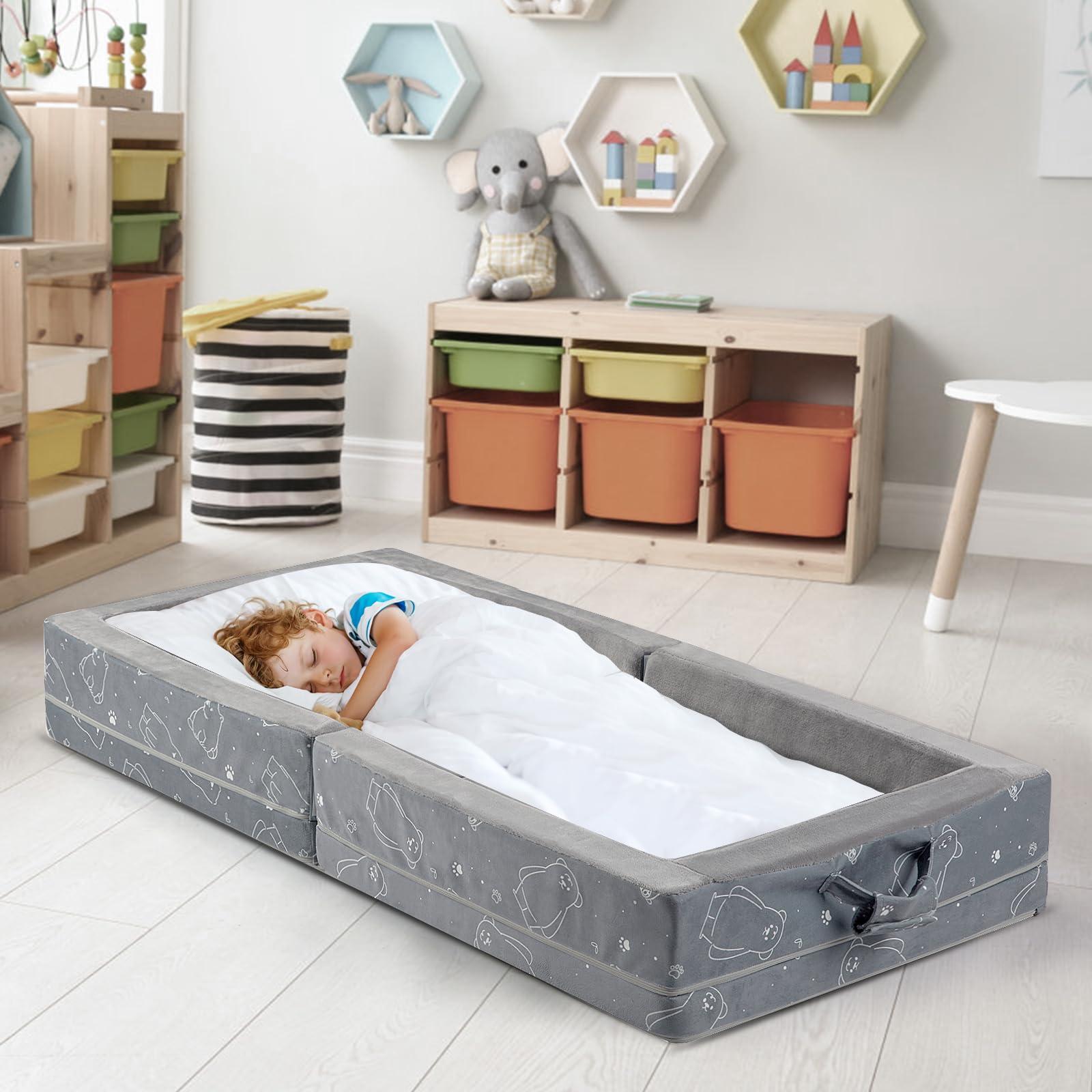 Portable Toddler Travel Bed – Foldable Soft Foam Floor Crib
