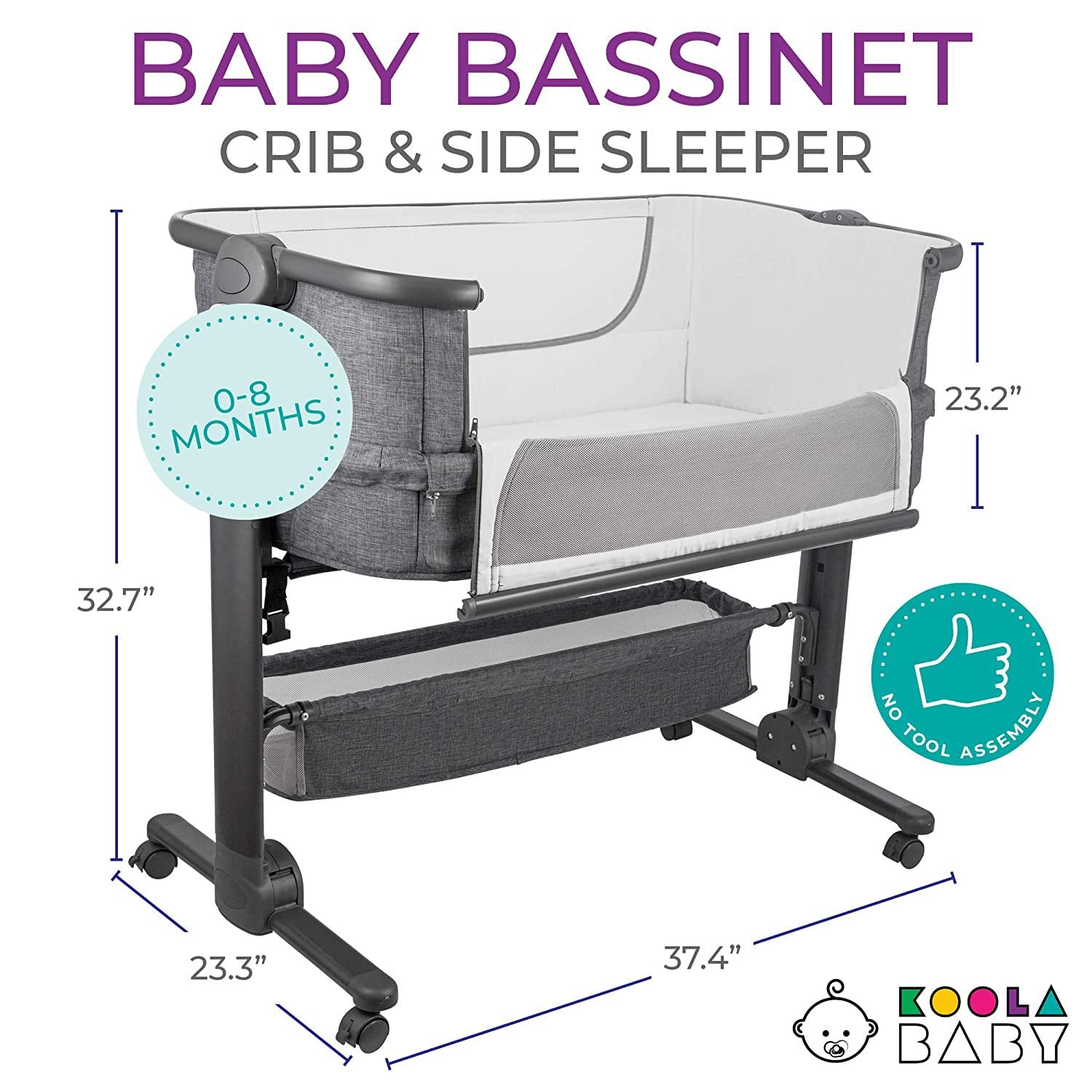 Bedside Baby Bassinet with Adjustable Height and Storage
