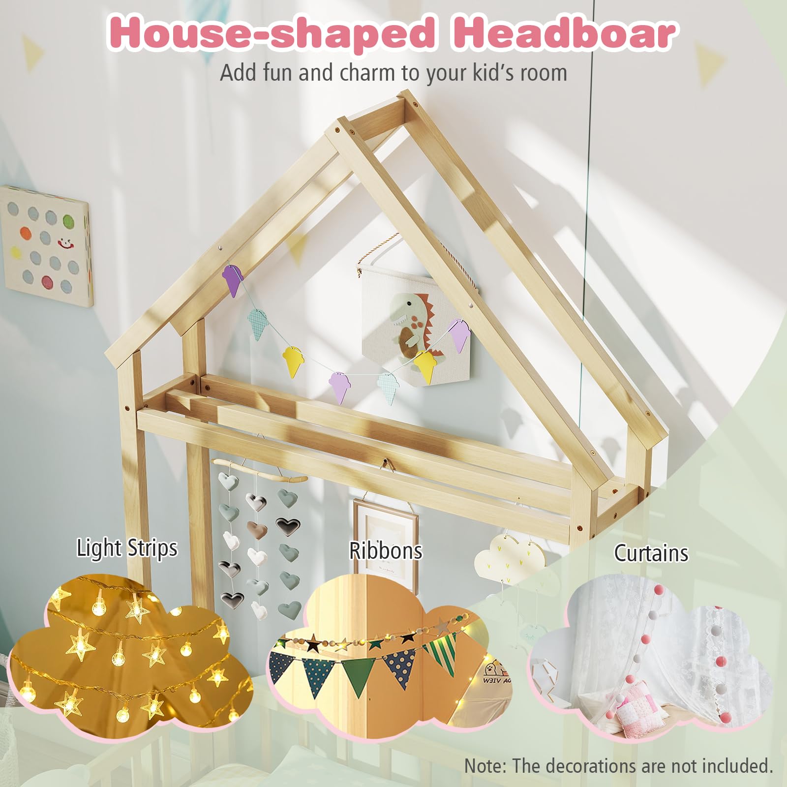 Twin House Floor Bed with Safety Rails and Clothes Hanger