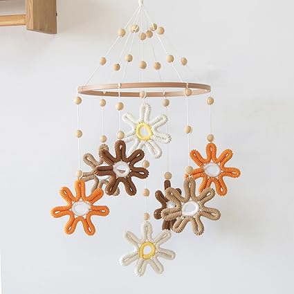 Woven Daisy Mobile for Crib, Baby Crib Mobile for Girls, Boho Daisy Crib Mobile