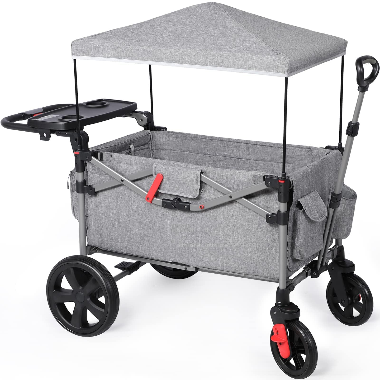 Foldable Wagons for Two Kids & Cargo, Collapsible Folding Stroller
