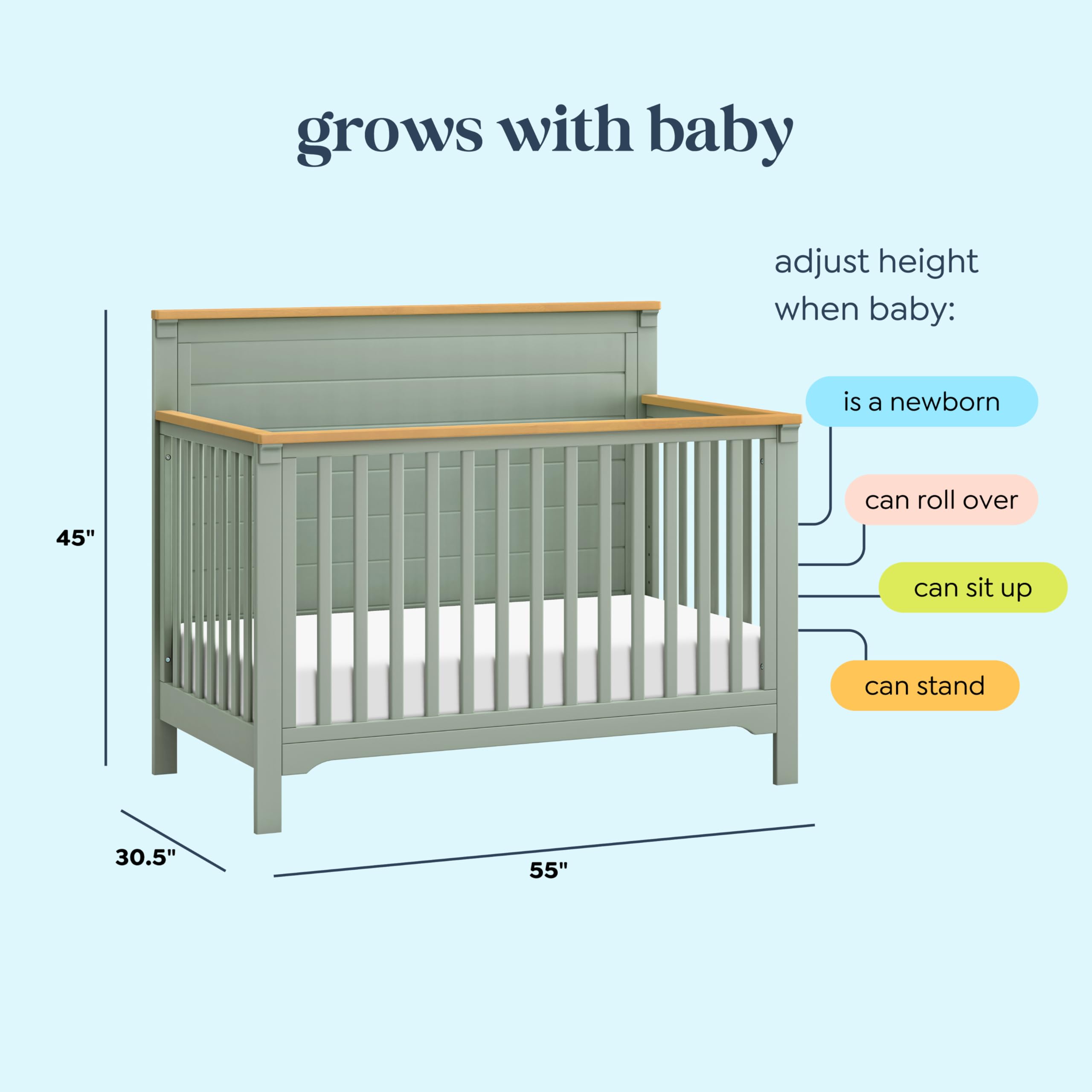 4-in-1 Convertible Baby Crib with Adjustable Heights