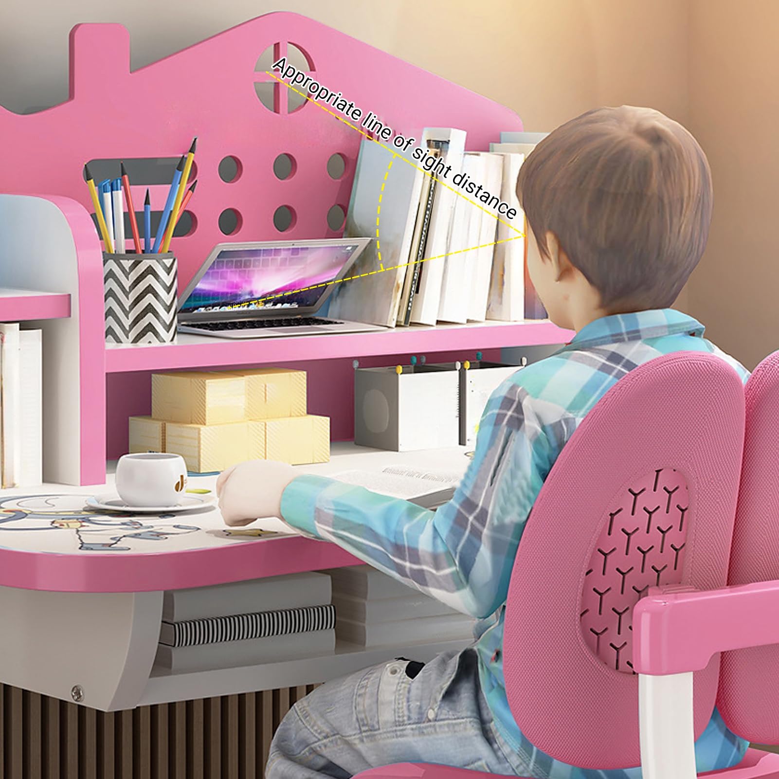 Kids Desk and Chair Set with Adjustable Height and Storage Drawer