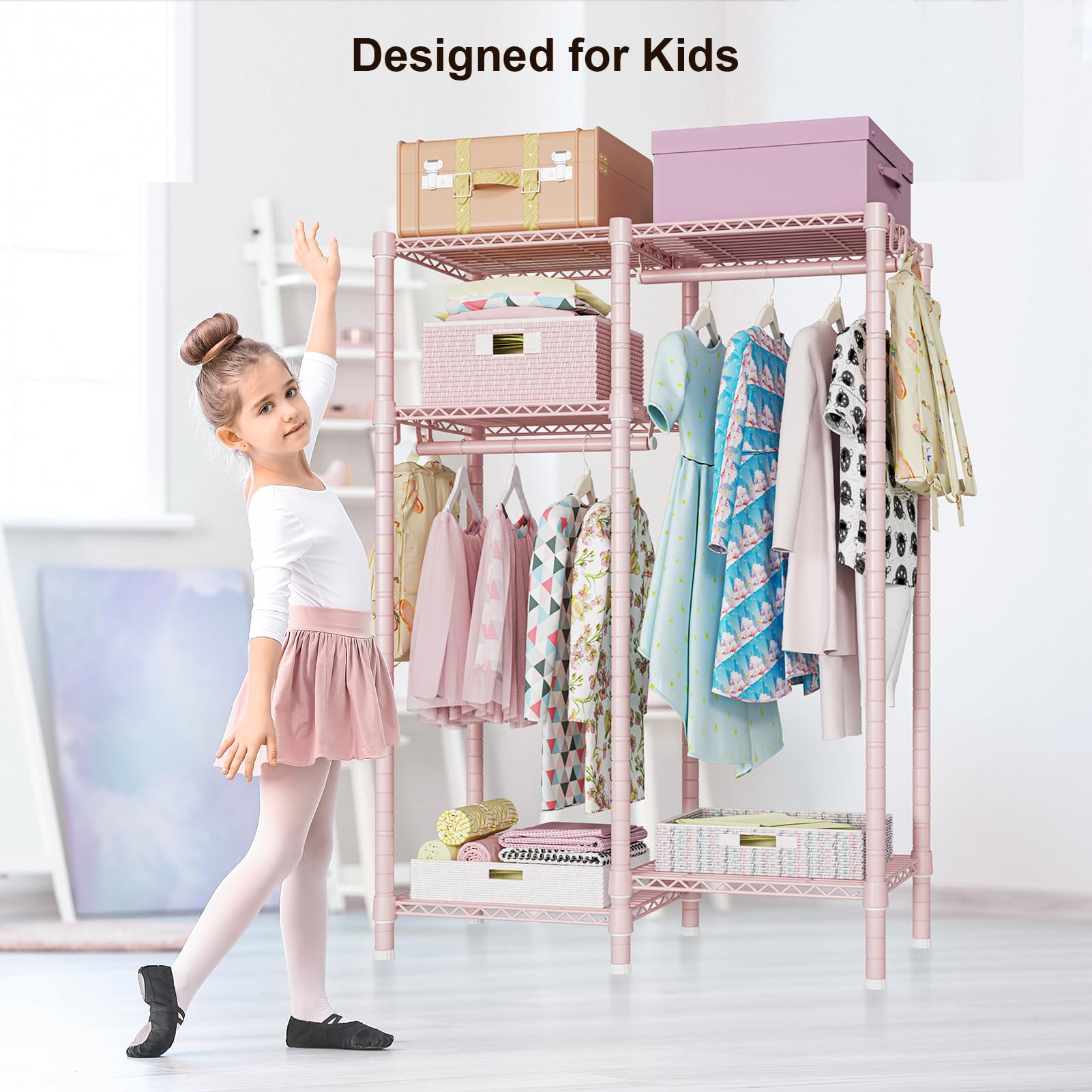 4-Tier Kids Clothes Rack with Hanging Rods