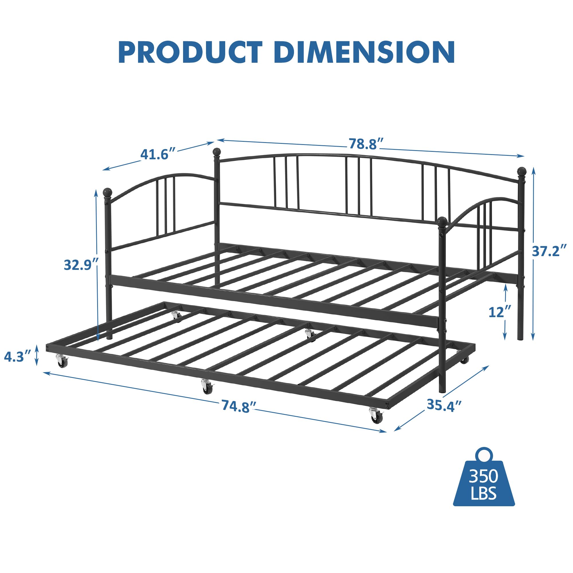 Metal Twin Daybed with Trundle