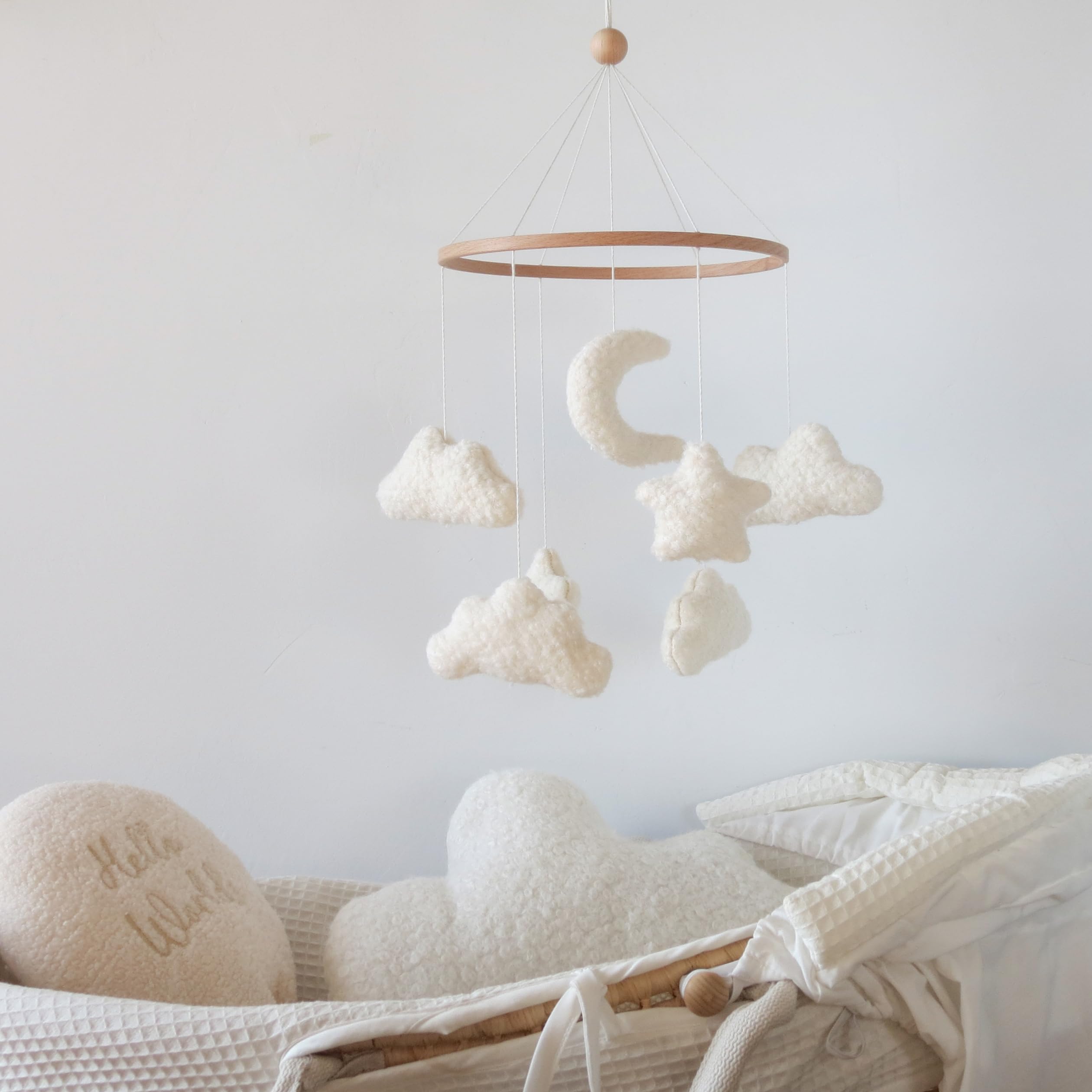 Mobile Baby Mobile for Crib Neutral Boho Moon and Clouds Mobile