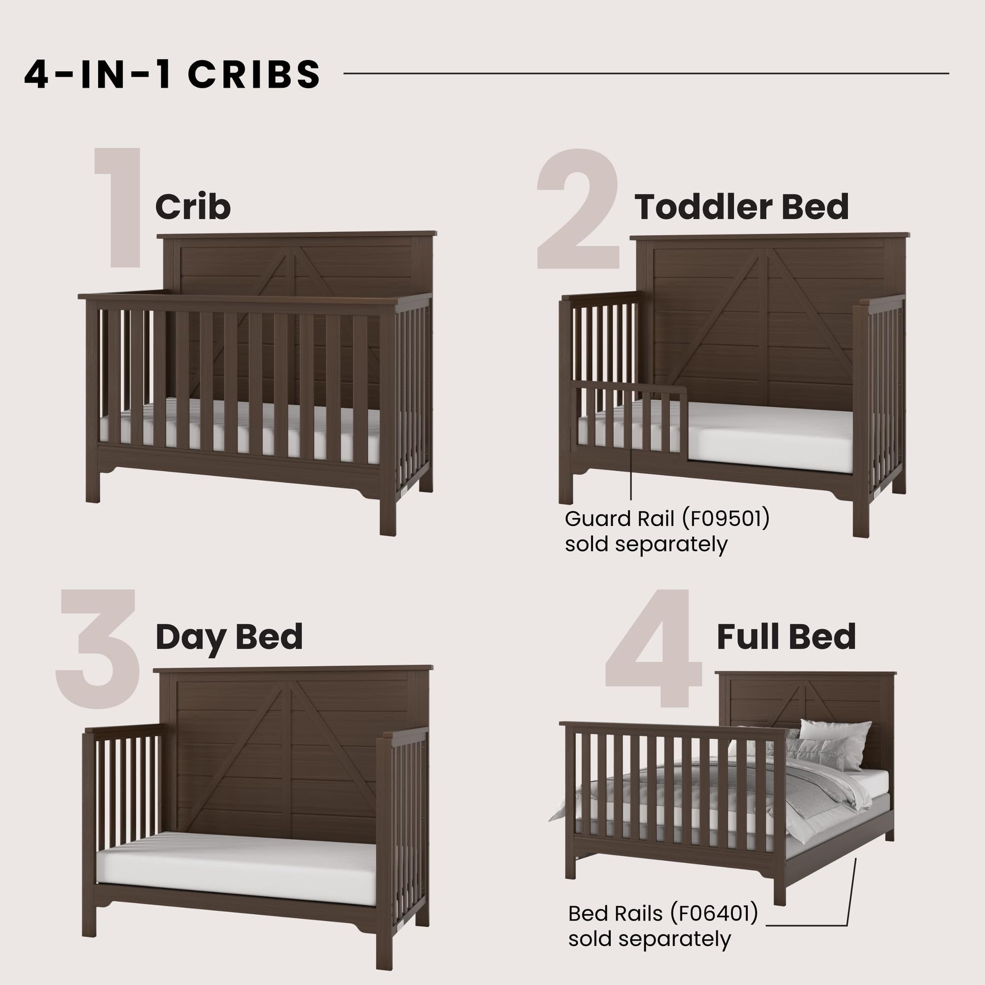 Woodland 4-in-1 Convertible Crib with Adjustable Mattress Heights